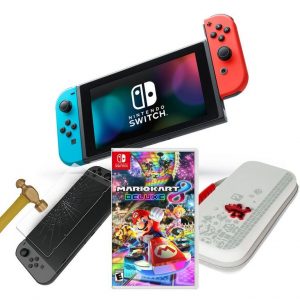 Nintendo Switch Neon Joy-Con Mario Kart 8 Deluxe and Accessories System Bundle